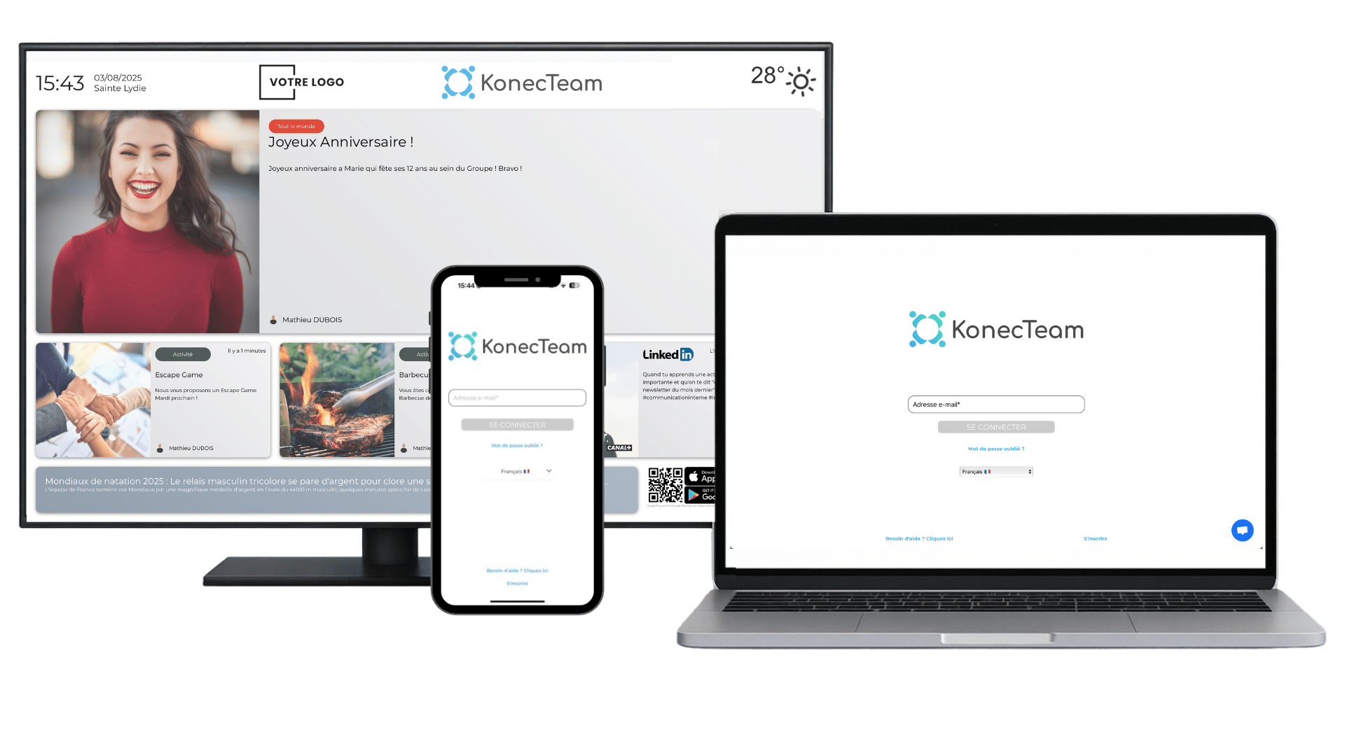 application konecteam web, mobile, smart tv